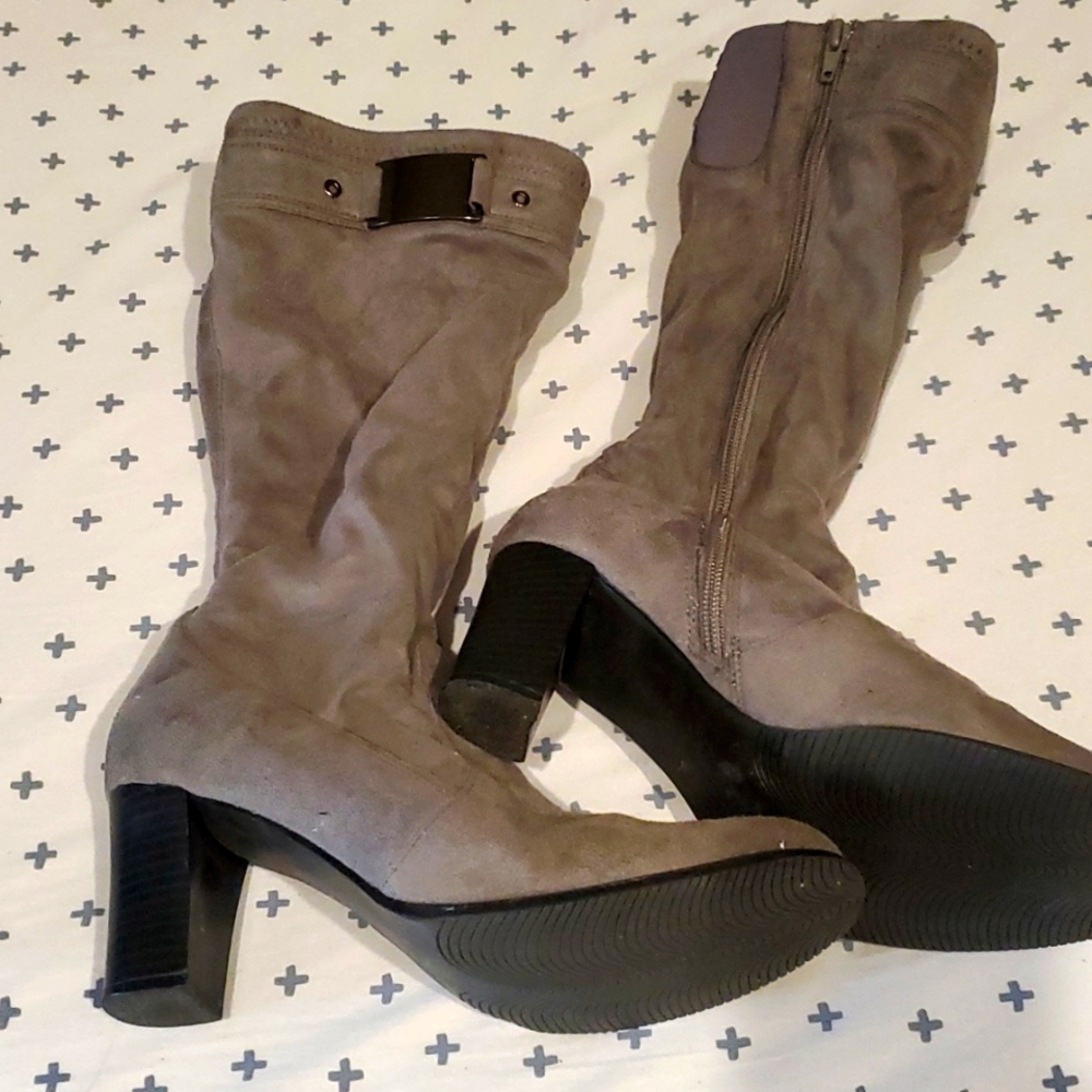 Grey high heeled boots